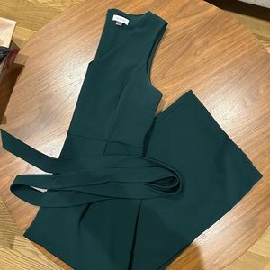 Calvin Klein V Neck Wide Leg Belted Jumpsuit